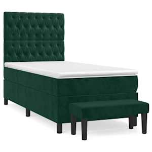 Box spring postel s matrací tmavě zelená 90x190 cm samet - obrázek 2