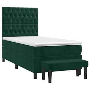 Box spring postel s matrací tmavě zelená 90x190 cm samet - obrázek 3