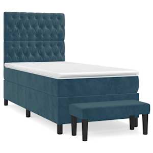 Box spring postel s matrací tmavě modrá 90x190 cm samet - obrázek 2