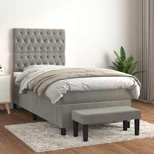 Box spring postel s matrací světle šedá 90x200 cm samet - obrázek 1