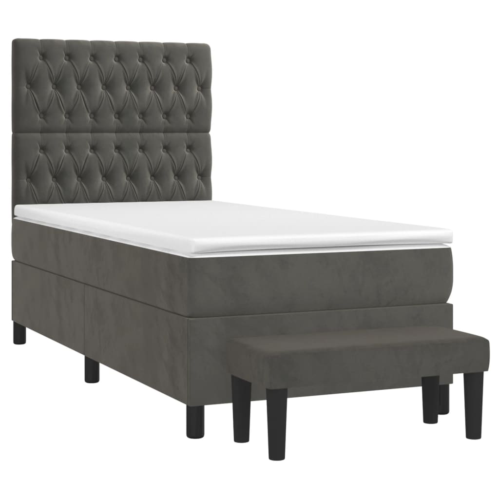 vidaXL Boxspring met matras fluweel donkergrijs 90x200 cm afbeelding