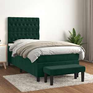 Box spring postelja z vzmetnico temno zelena 90x200 cm žamet