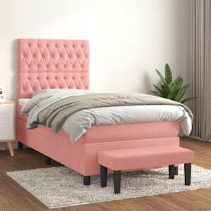 Box spring postel s matrací růžová 90x200 cm samet - obrázek 1