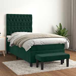 Box spring postel s matrací tmavě zelená 100x200 cm samet - obrázek 1