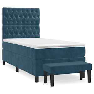 Box spring postel s matrací tmavě modrá 100x200 cm samet - obrázek 2