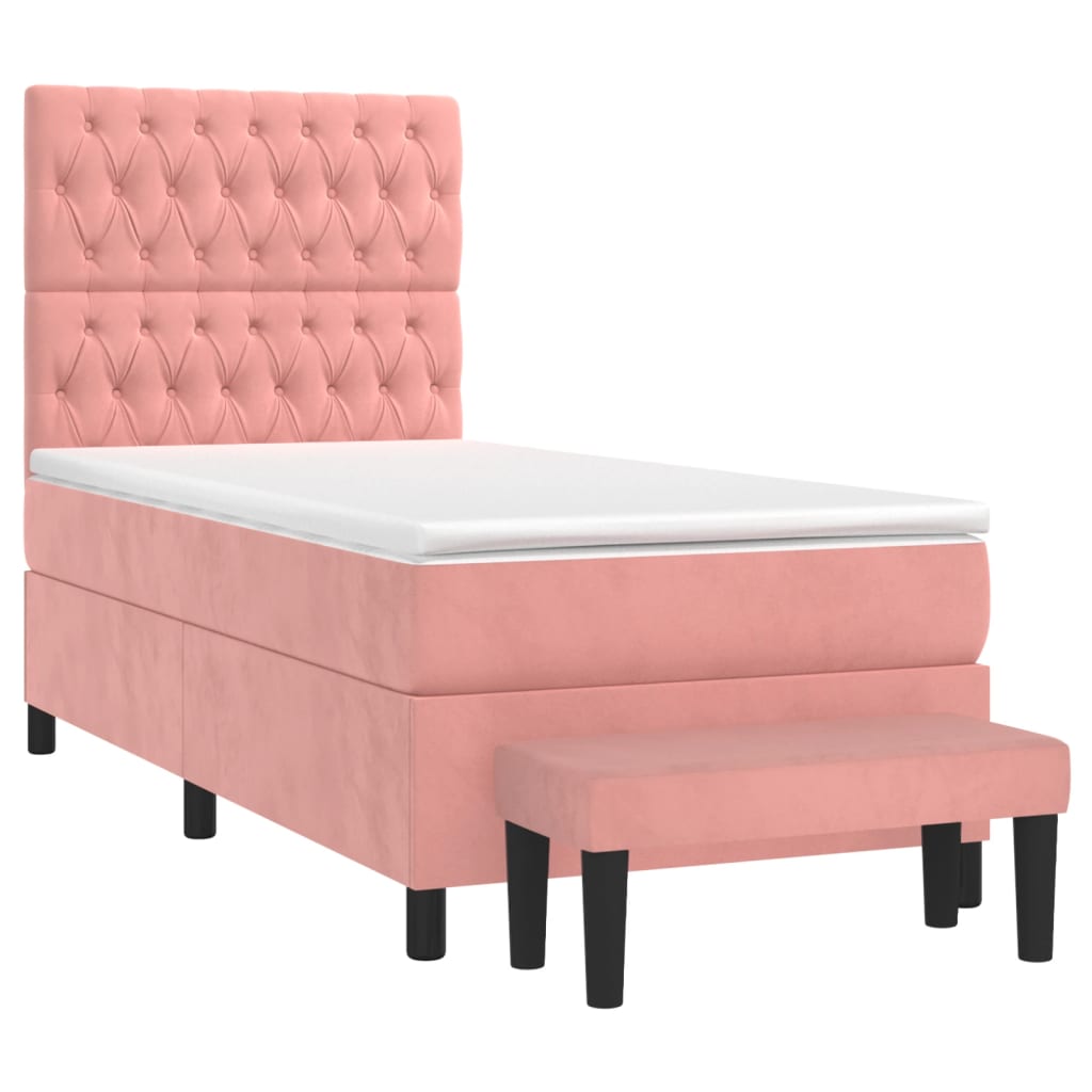 Rózsaszín bársony rugós ágy matraccal 100 x 200 cm 