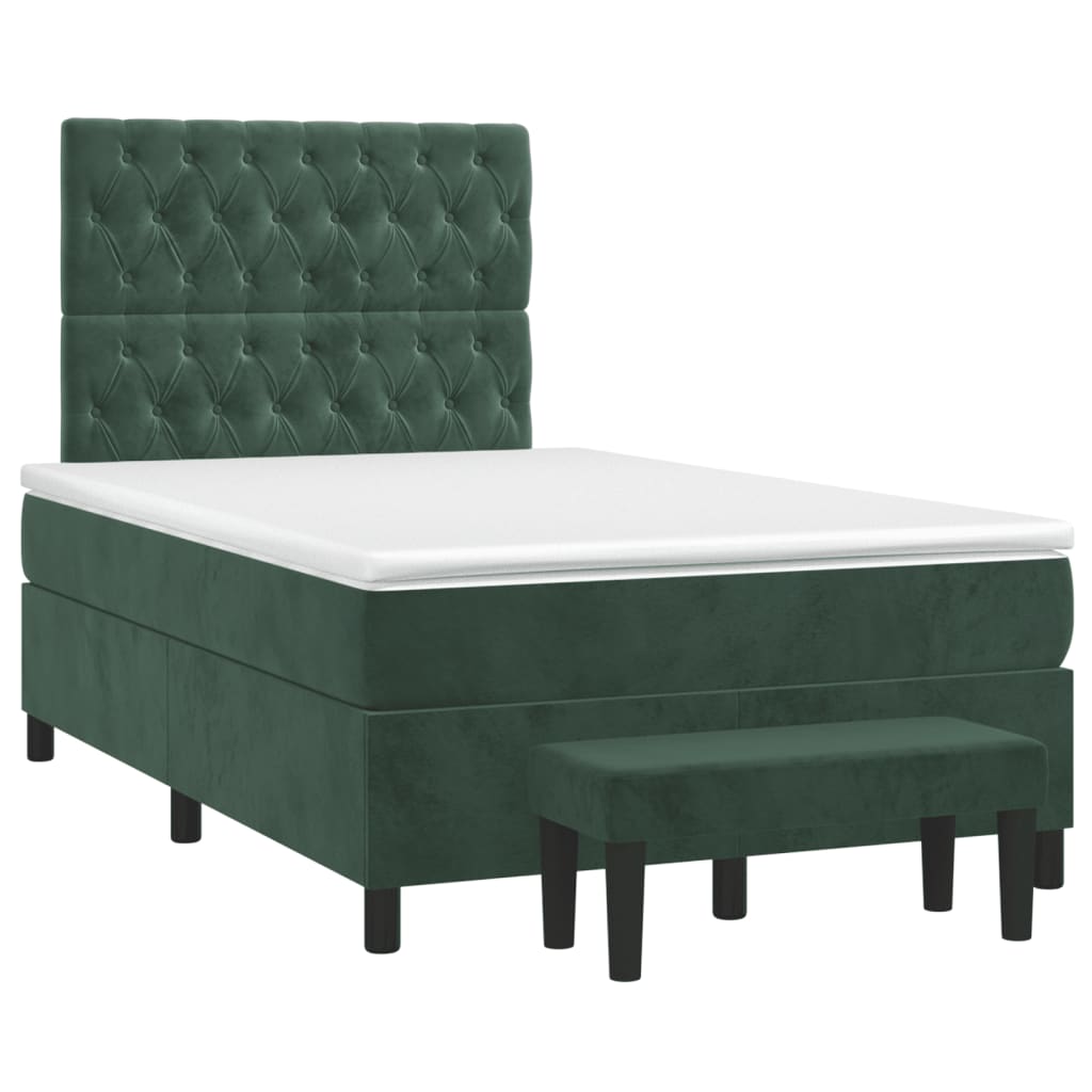 vidaXL Boxspring met matras fluweel donkergroen 120x200 cm afbeelding