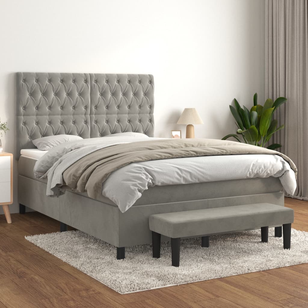 Box spring postel s matrací světle šedá 140x190 cm samet