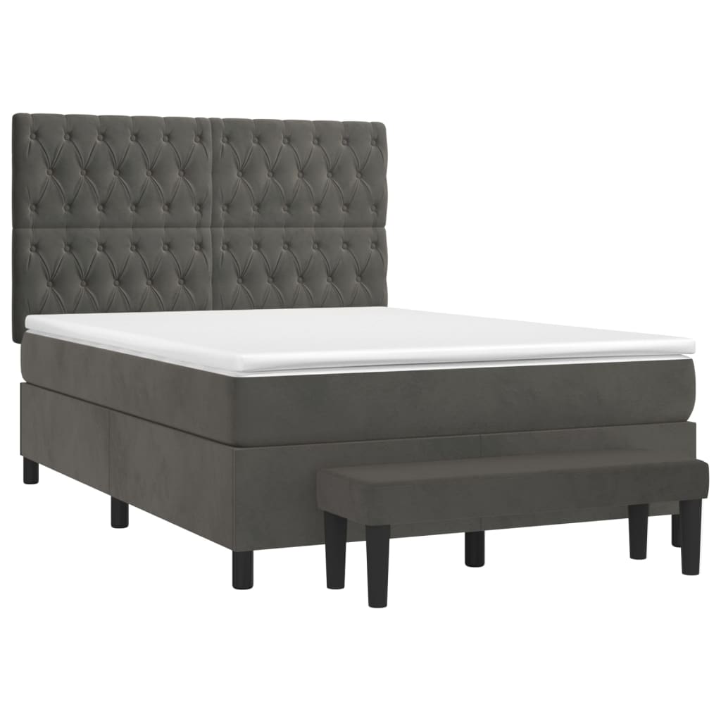 vidaXL Boxspring met matras fluweel donkergrijs 140x190 cm afbeelding