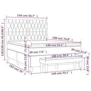 Box spring postel s matrací černá 140 x 190 cm samet - obrázek 8