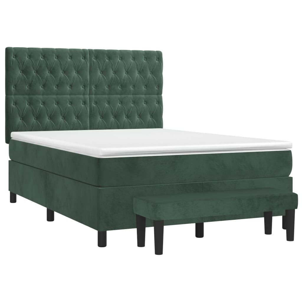 vidaXL Boxspring met matras fluweel donkergroen 140x190 cm afbeelding