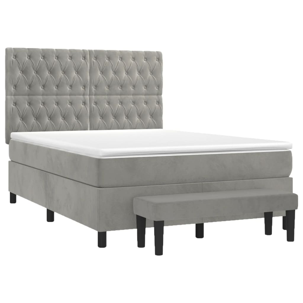 vidaXL Boxspring met matras fluweel lichtgrijs 140x200 cm afbeelding