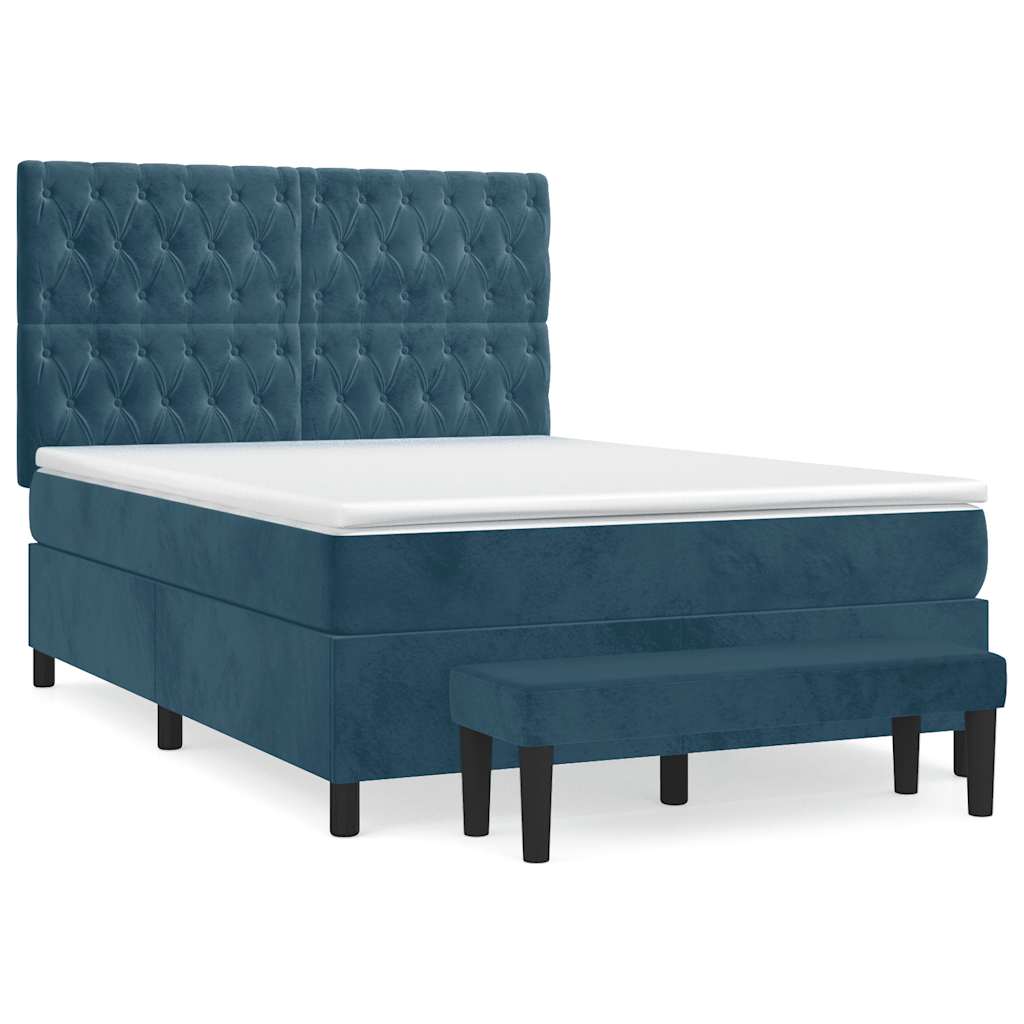 vidaXL Posteľný rám boxsping s matracom tmavomodrý 140x200 cm zamat