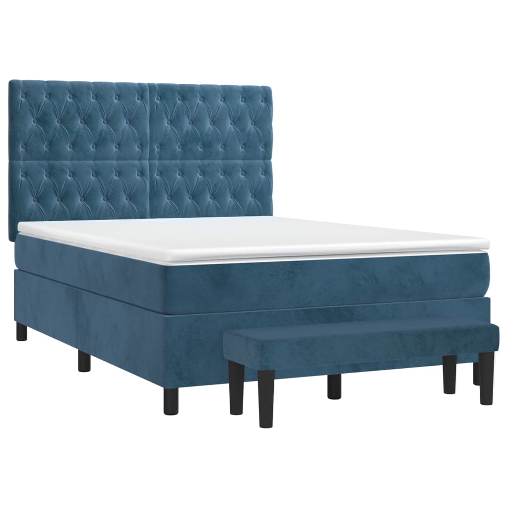 vidaXL Boxspring met matras fluweel donkerblauw 140x200 cm afbeelding