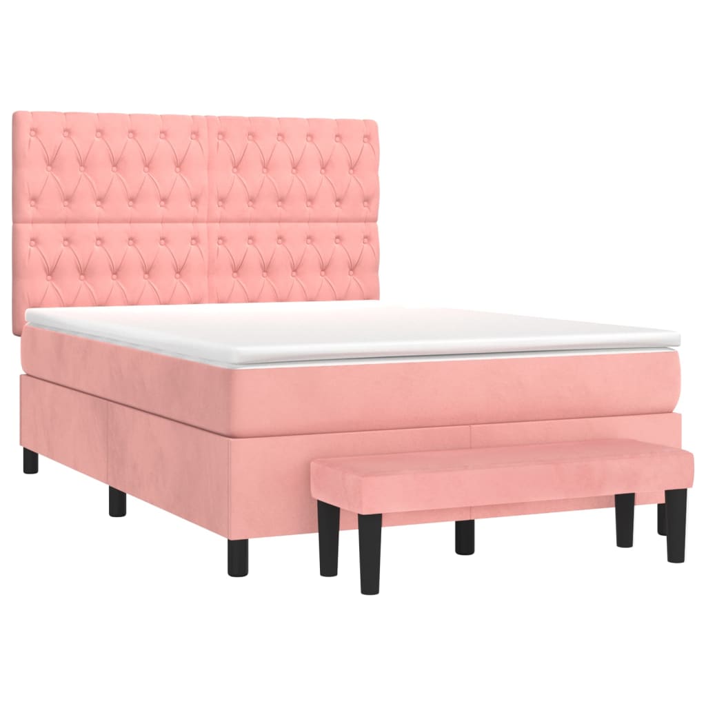 vidaXL Boxspring met matras fluweel roze 140x200 cm afbeelding