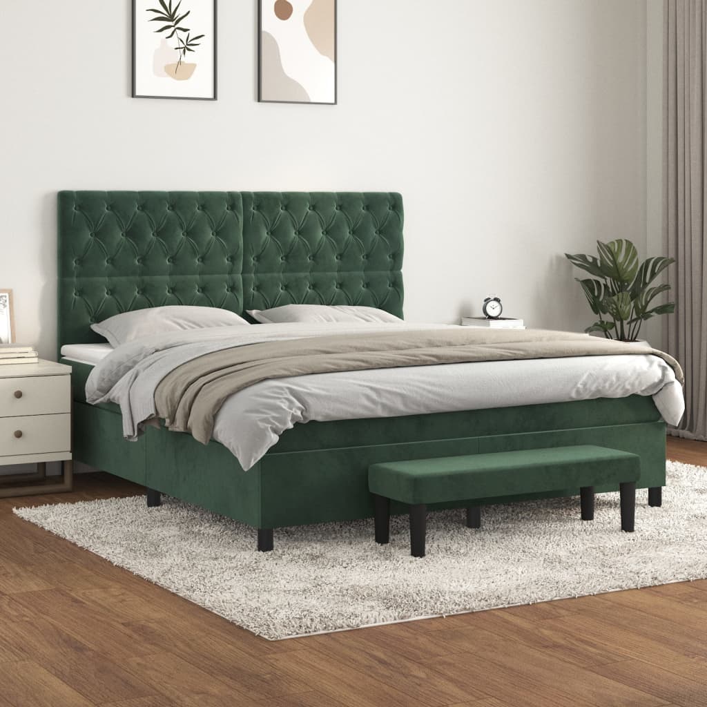 vidaXL Pat box spring cu saltea, verde închis, 160x200 cm, catifea