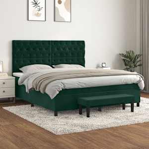 Box spring postelja z vzmetnico temno zelena 160x200 cm žamet