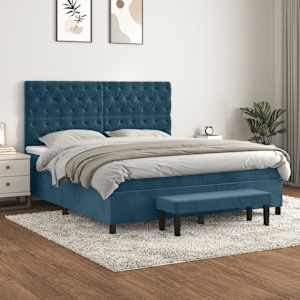 Box spring postel s matrací tmavě modrá 160x200 cm samet - obrázek 1