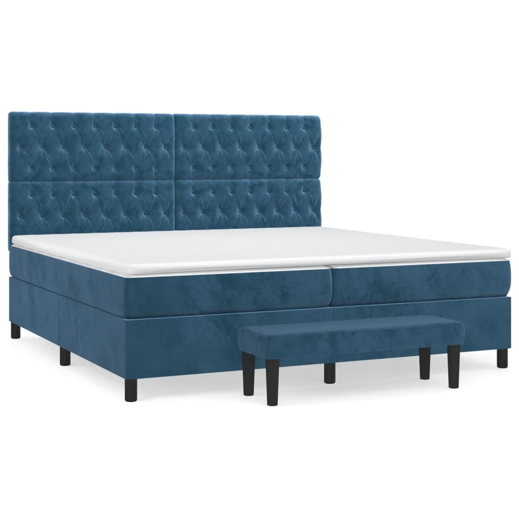 vidaXL Box spring postel s matrací tmavě modrá 200x200 cm samet
