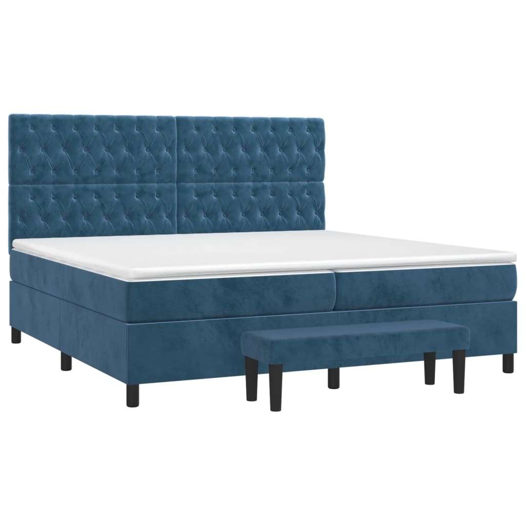 vidaXL Boxspring met matras fluweel donkerblauw 200x200 cm afbeelding