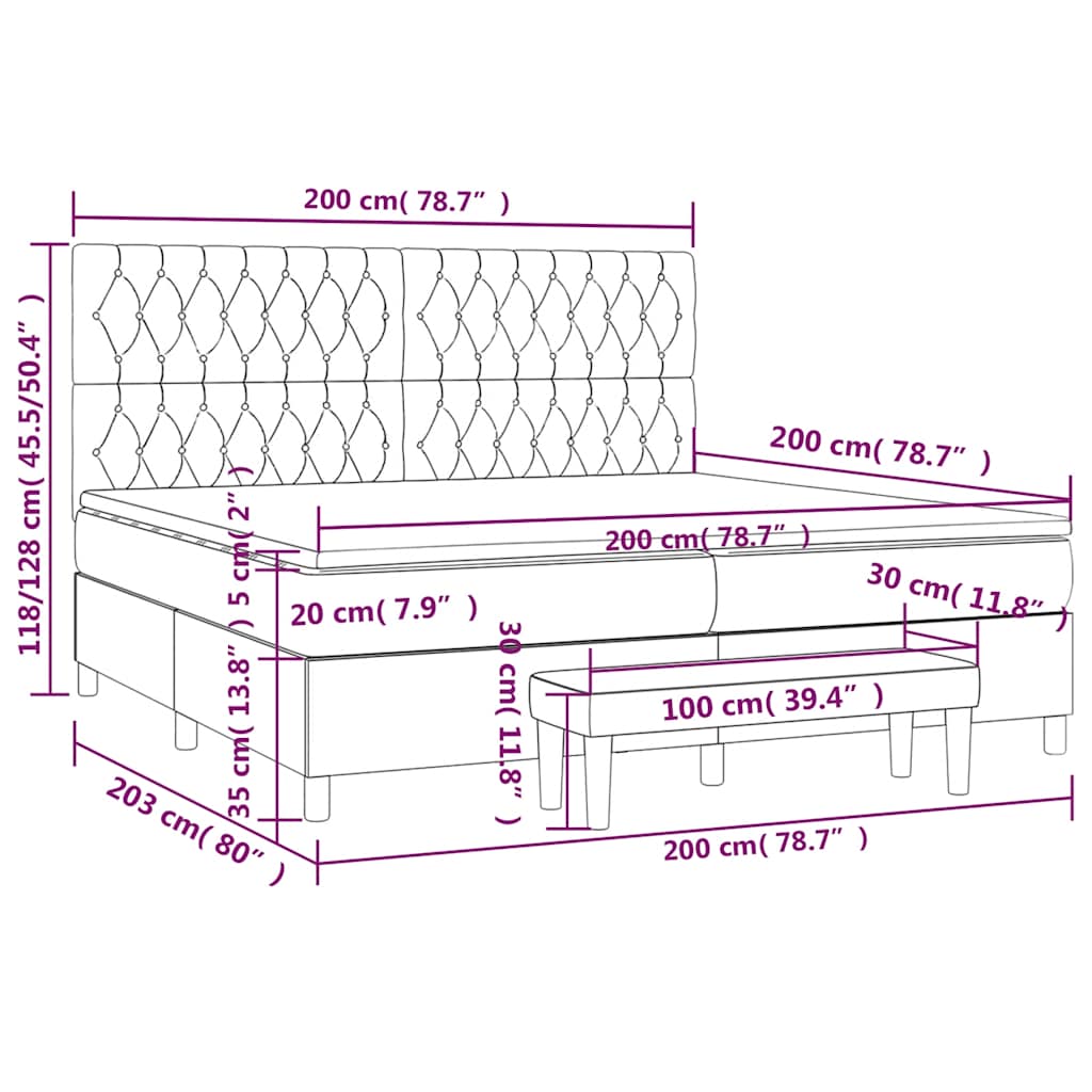Box spring postelja z vzmetnico temno modra 200x200 cm žamet - slika 9
