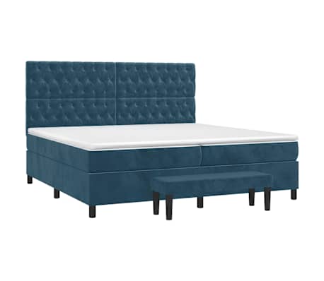 vidaXL Sommier &agrave; lattes de lit et matelas Bleu fonc&eacute; 200x200cm Velours