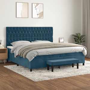 Box spring postelja z vzmetnico temno modra 200x200 cm žamet