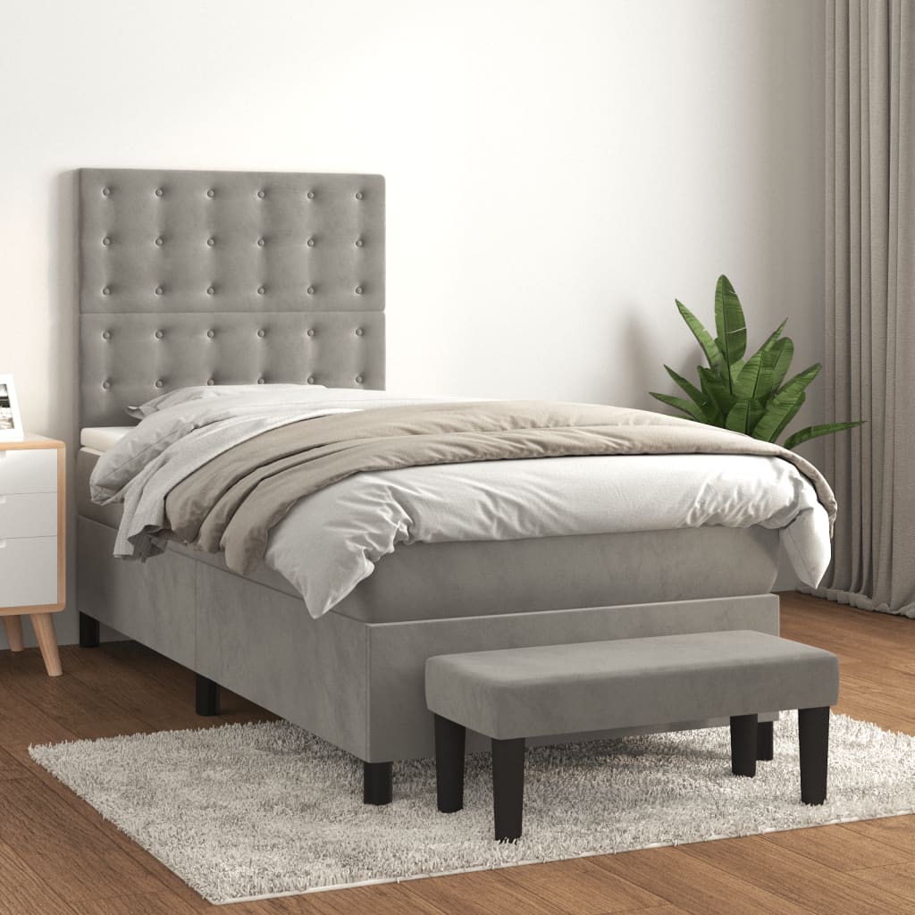 Lit à sommier tapissier et matelas Gris clair 80x200 cm Velours