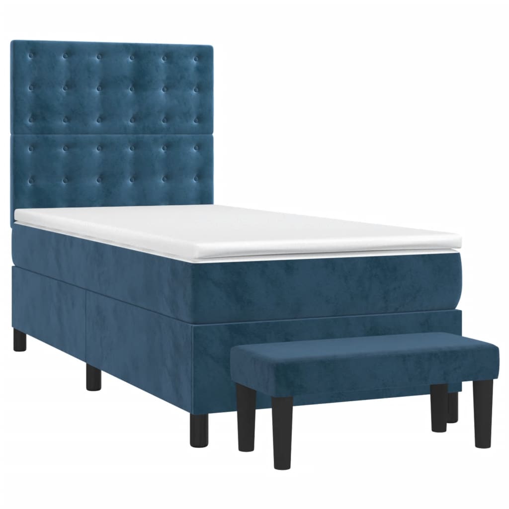 vidaXL Boxspring met matras fluweel donkerblauw 80x200 cm afbeelding
