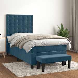 Box spring postelja z vzmetnico temno modra 80x200 cm žamet