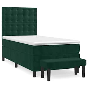 Box spring postelja z vzmetnico temno zelen 90x190 cm žamet - slika 2