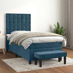Box spring postel s matrací tmavě modrá 90x190 cm samet - obrázek 1