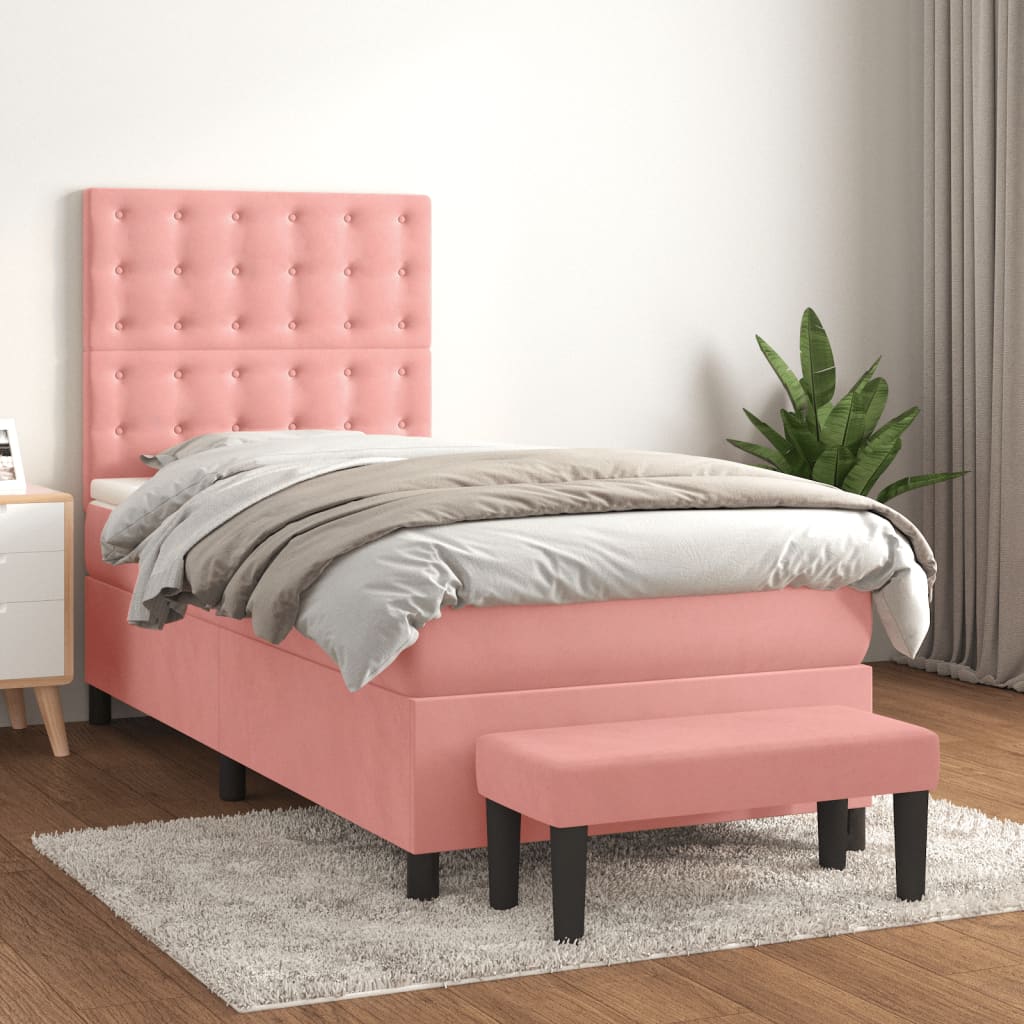 vidaXL Boxspringbett mit Matratze Rosa 90x190 cm Samt