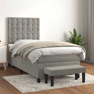 Box spring postel s matrací světle šedá 90x200 cm samet - obrázek 1