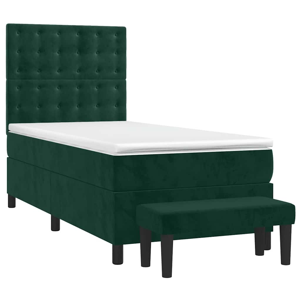vidaXL Posteľný rám boxsping s matracom tmavozelený 90x200 cm zamat