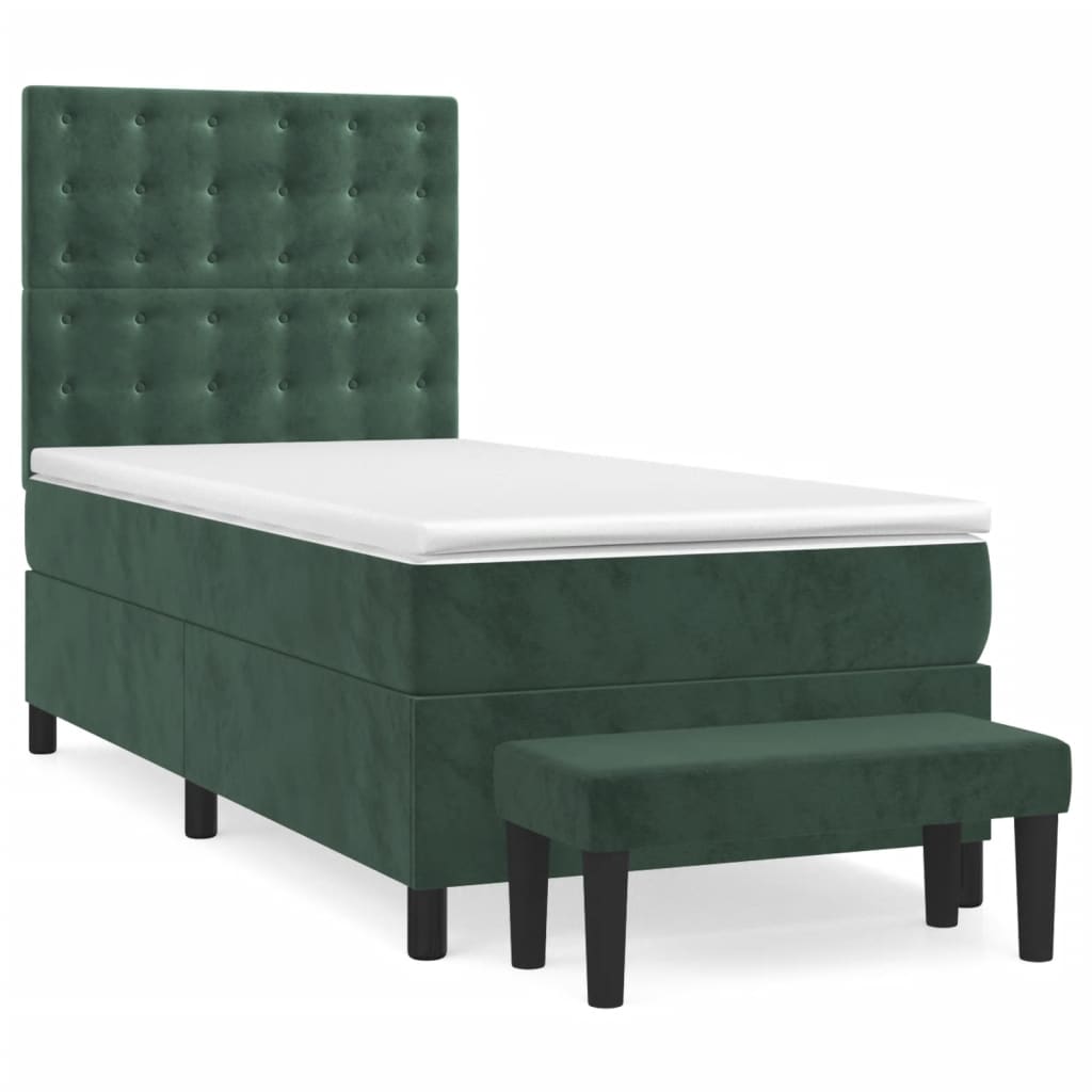 vidaXL Boxspring met matras fluweel donkergroen 90x200 cm afbeelding