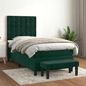 Box spring postel s matrací tmavě zelená 100x200 cm samet - obrázek 1