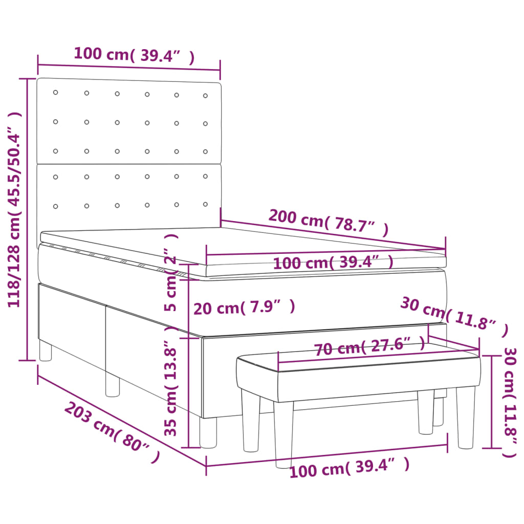 Pat box spring cu saltea, albastru închis, 100x200 cm, catifea