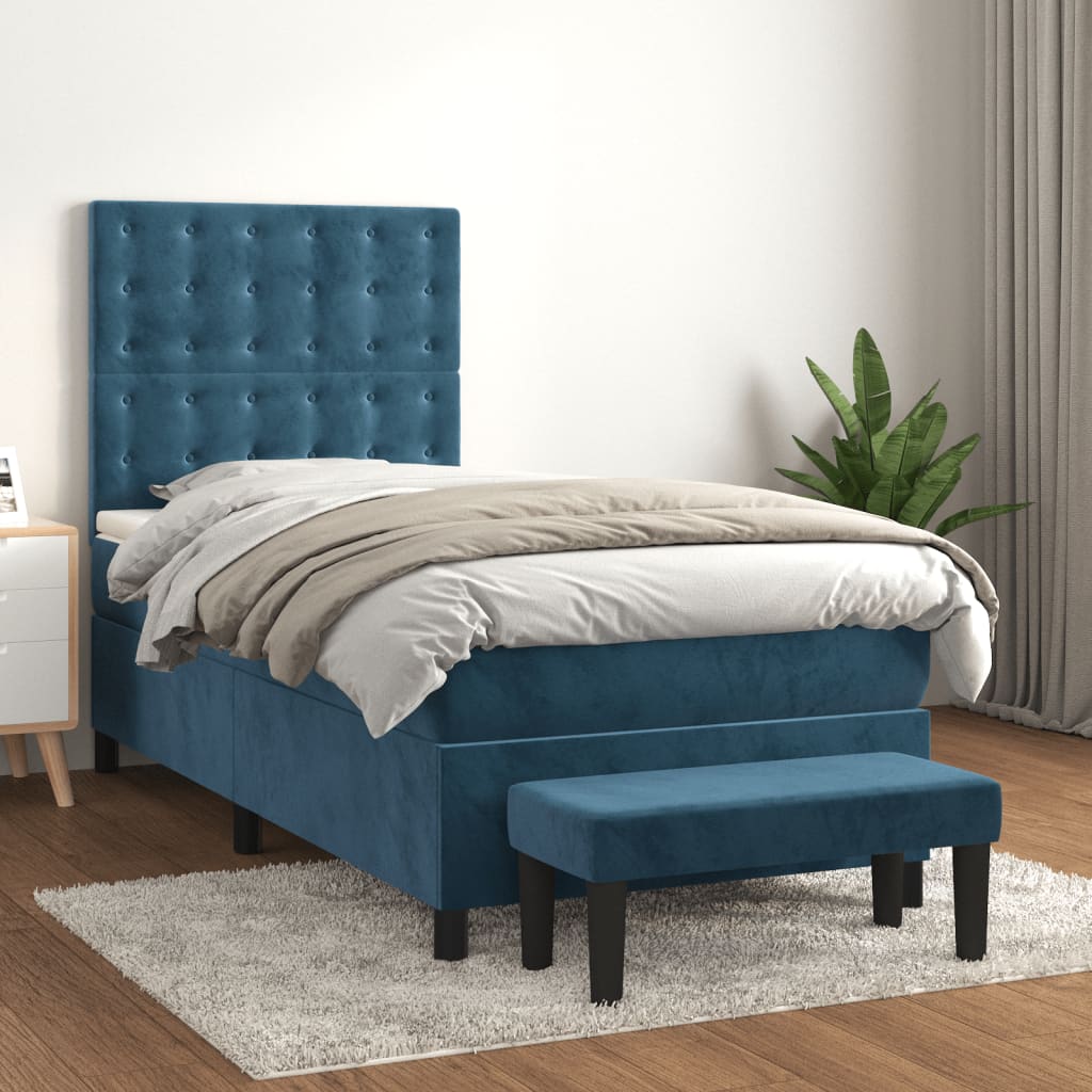 vidaXL Cama com molas/colchão 100x200 cm veludo azul-escuro