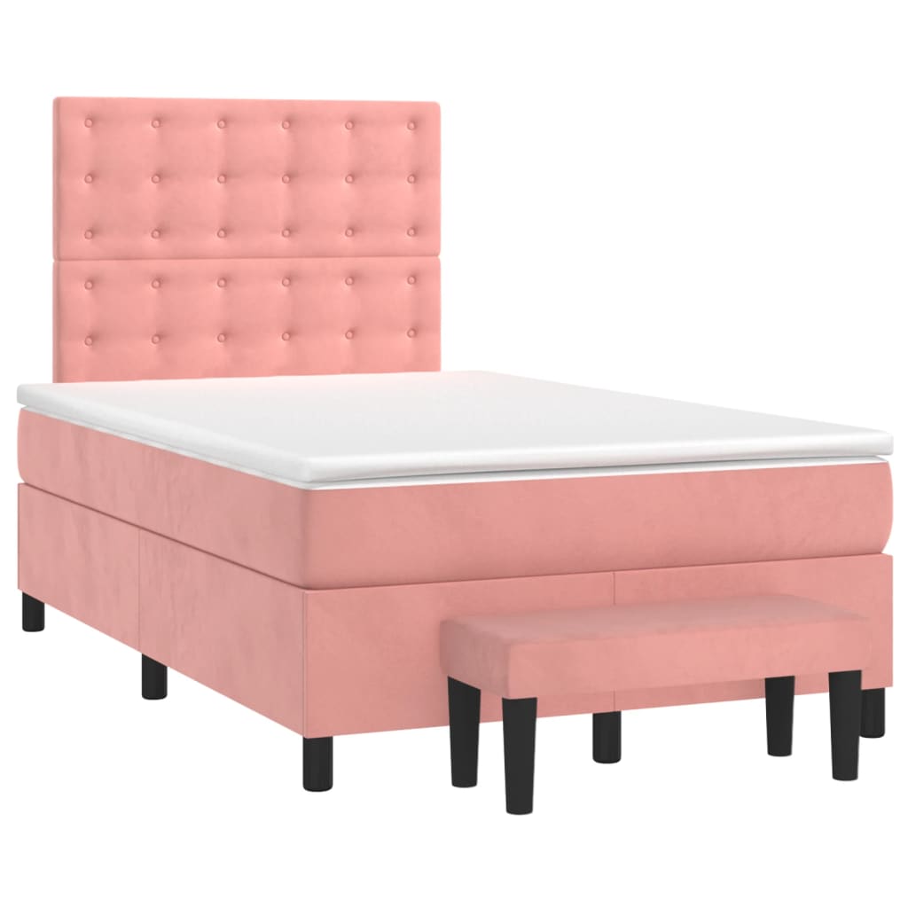 Rózsaszín bársony rugós ágy matraccal 120 x 200 cm 