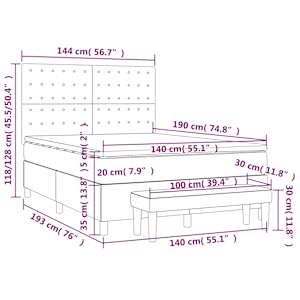 Box spring postel s matrací černá 140 x 190 cm samet - obrázek 8