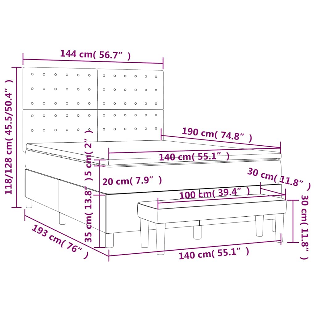 Box spring postelja z vzmetnico temno modra 140x190cm žamet - slika 9