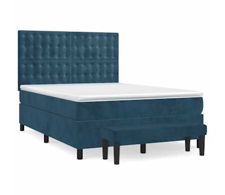 vidaXL Sommier &agrave; lattes de lit et matelas Bleu fonc&eacute; 140x200cm Velours