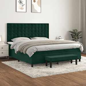 Box spring postelja z vzmetnico temno zelena 160x200 cm žamet