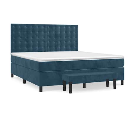 vidaXL Sommier &agrave; lattes de lit et matelas Bleu fonc&eacute; 160x200cm Velours