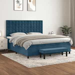 Box spring postel s matrací tmavě modrá 160x200 cm samet - obrázek 1