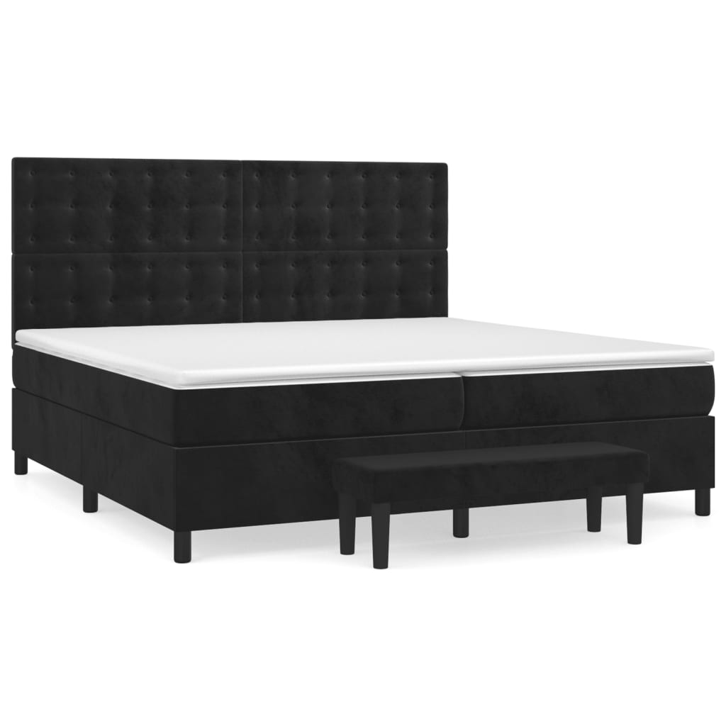 Fekete bársony rugós ágy matraccal 200x200 cm 