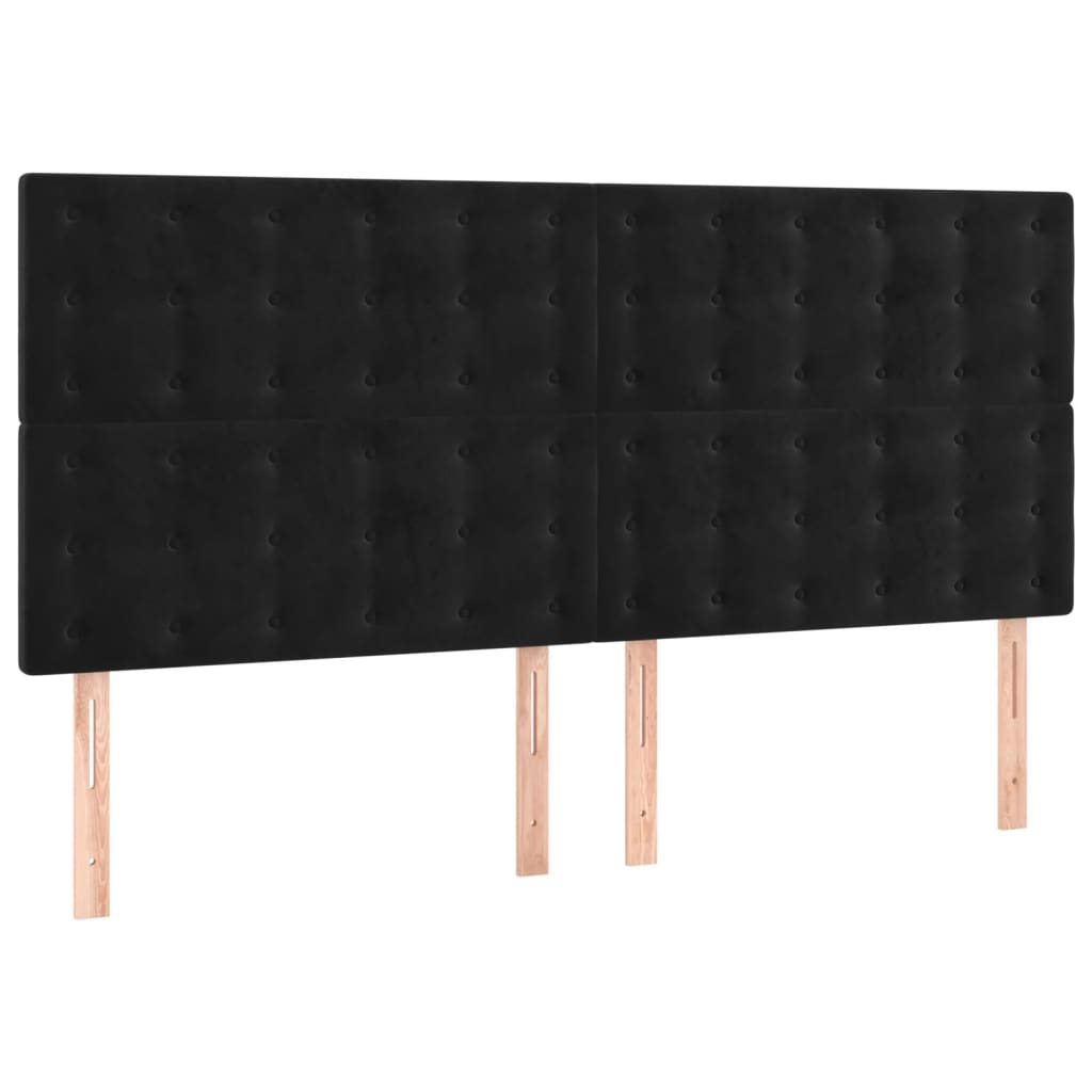 Fekete bársony rugós ágy matraccal 200x200 cm 