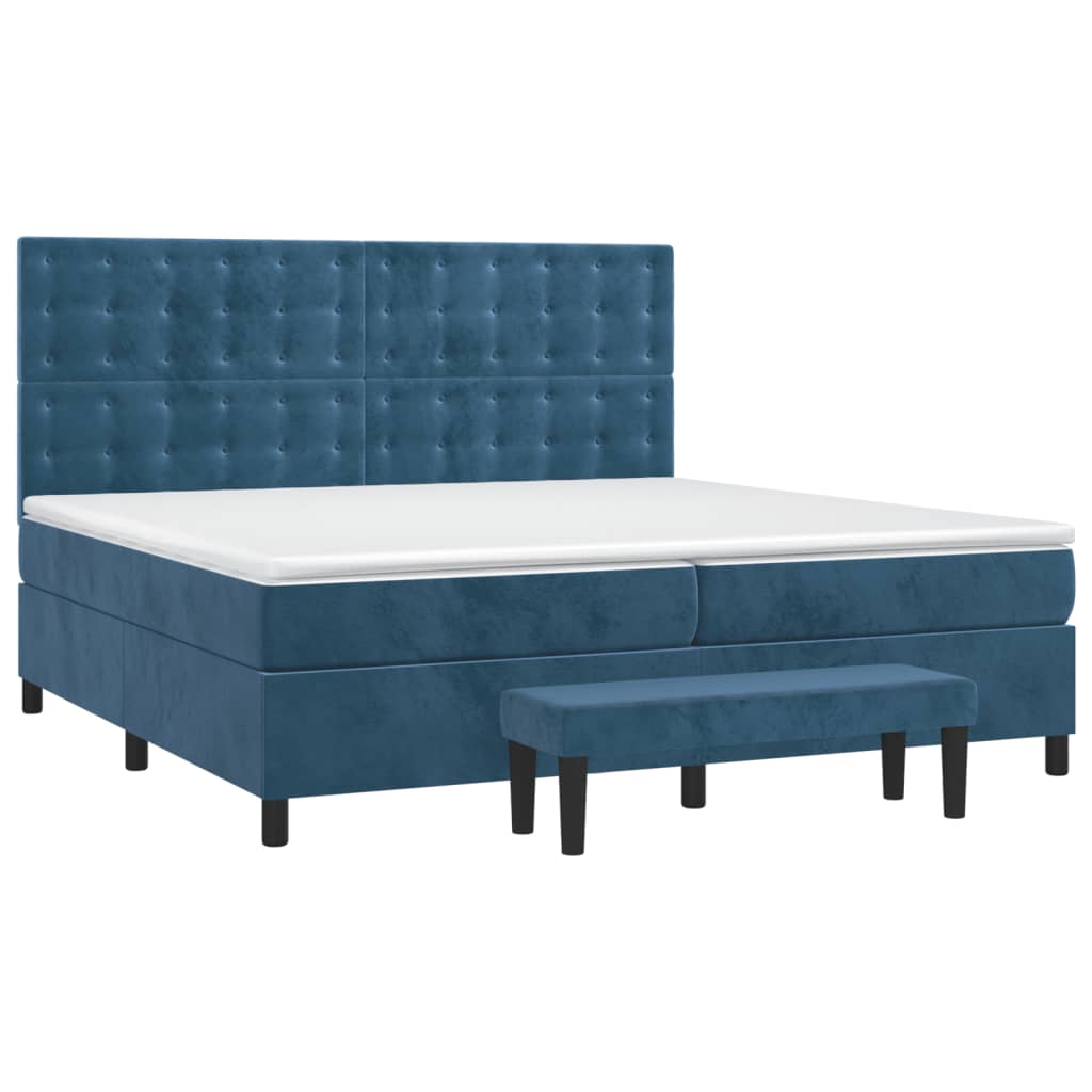 vidaXL Boxspring met matras fluweel donkerblauw 200x200 cm afbeelding