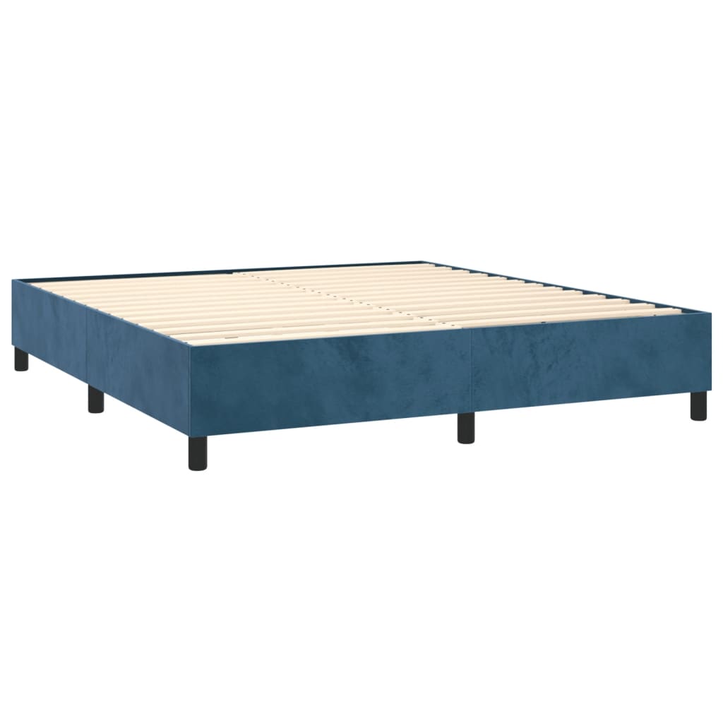 Sötétkék bársony rugós ágy matraccal 200x200 cm 